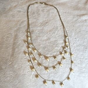 #205 Multi-Strand Gold Necklace with Dangling Pendants
